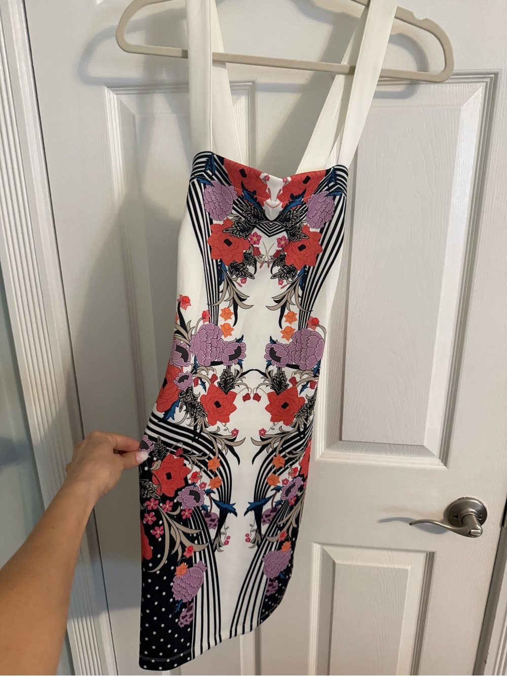 VENUS White Floral Print Bodycon Dress with Red & Purple Blooms